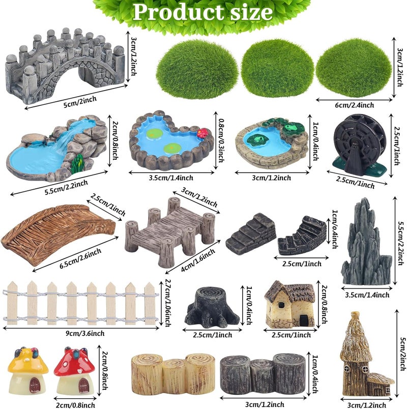 QUOZUO 21 Pcs Fairy Garden Miniatures Accessories Bridge House Landscape Water Well Fence Figurines Pond Mushroom Lawn Garden Ornament for DIY Craft Succulent Decor - Image 2